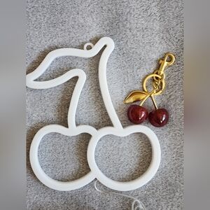 Red Cherry LED Light And Keychain with Gold Accent